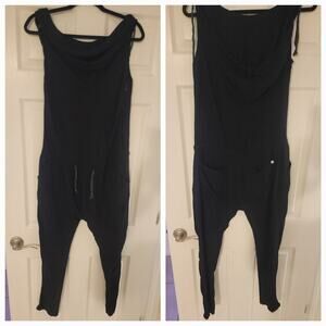 HRNG Jumpsuit SZ Small Drawstring Waist Hooded Sleeveless Black Playsuit Black